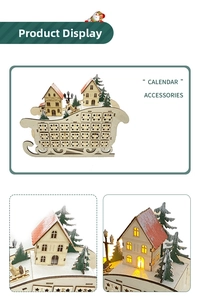 Wooden Christmas advent calendar sleigh with 24 drawers and LED glowing house decor