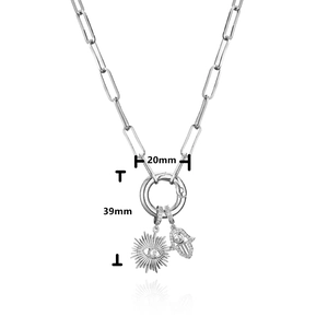 Hamsa Hand and Evil Eye micro-paved silver paperclip chain necklace for women