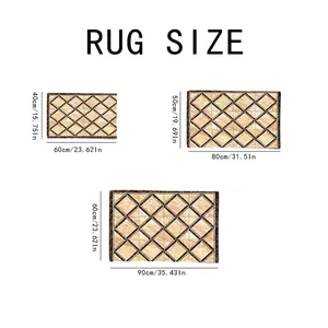 Size chart showing 40x60cm to 60x90cm dimensions for geometric absorbent bath mat