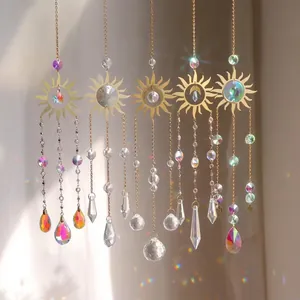 Set of 5 gold crystal suncatchers with metal sun frames and rainbow prisms
