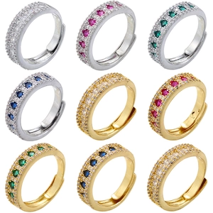 Elegant 18K Gold Plated Copper Round Open Ring For Women Luxury Multi-Row Zirconia Inlaid Adjustable Fashion Jewelry Ring