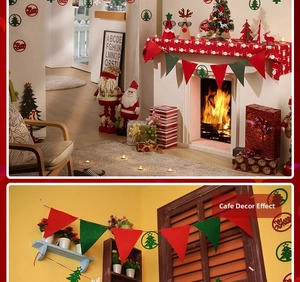 Felt Christmas bunting with red and green pennants and trees for fireplace decor