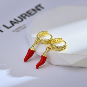 Unique red chili pepper drop earrings with gold-plated hoops for women jewelry