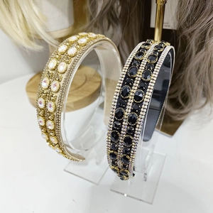 Elegant Baroque crystal headbands with colorful rhinestones in gold and black metal frames