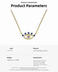 Detailed specs of S925 sterling silver evil eye necklace with blue cubic zirconia
