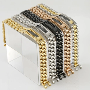Detail of stainless steel watch band bracelets with carbon fiber in multiple colors