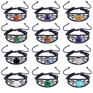Bracelet En Cuir Tressé Multicouche Pierre Naturelle Cristal Agate Ajustable Bijoux Ethniques Rétro Pour Hommes Femmes