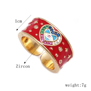 Macro detail of adjustable evil eye ring featuring 1cm width and colorful zircon inlay