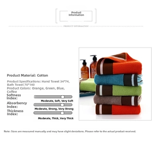 Detailed view of thick cotton towels and bath towel sets with size specifications
