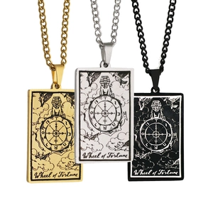 Three-color Tarot Wheel of Fortune pendants in gold, silver, and black finish