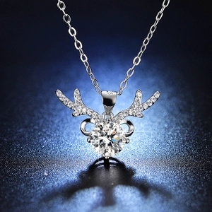 Sparkling S925 sterling silver reindeer antler necklace with a round moissanite pendant
