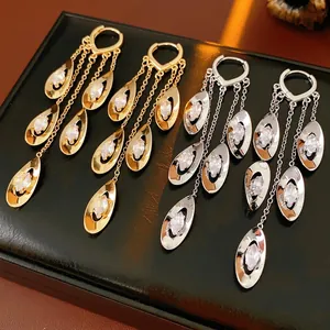 Boucles Oreilles Pendantes Pampilles Zircon Avec Tige En Argent Longues Franges Bijoux Élégants Pour Femmes