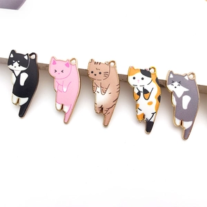 Set of five colorful enamel cat charms in black, pink and grey for DIY jewelry making
