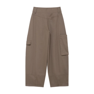 Pantalon cargo marron taille haute avec larges poches et coupe jambe large balloon