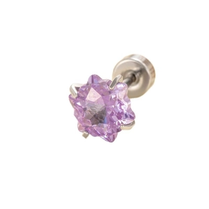 6mm star-shaped purple zircon stud earring in polished titanium steel for ear cartilage