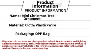 Mini Christmas tree ornament details showing materials: cloth, plastic, and iron wire