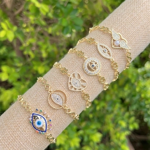 Evil Eye Heart Infinity Bracelet 18K Gold Plated Copper With Cubic Zirconia And Artificial Pearl For Women Everyday Fashion