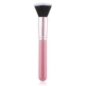 Flat top foundation brush with pink matte handle and two-tone synthetic bristles