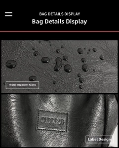 Dettaglio in pelle PU nera impermeabile e targhetta logo CLBDBAG sullo zaino