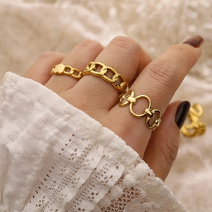 Minimalist 18K gold plated stainless steel rings including heart and chain designs