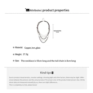 Detail view of multilayer crystal beaded necklace with size 43cm and weight 27.3g