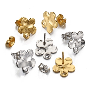 Orecchini a fiore in acciaio inossidabile oro 18k e argento con asole e chiusure a farfalla