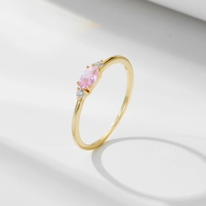 Vintage 925 Sterling Silver Pink Zirconia Ring For Women Gold Plated Oval Stone Daily Commute Jewelry Finger Ring