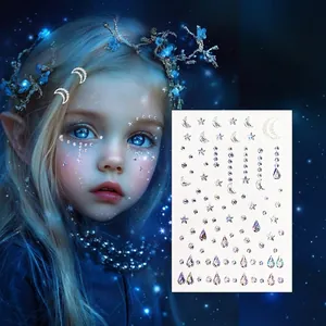 White AB face jewels with star moon and tear shapes for concert makeup decoration