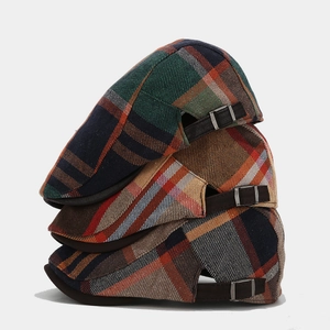 Berretto Piatto Retro Britannico A Quadri Misto Cotone Fibbia In Metallo Regolabile Autunno Inverno Unisex