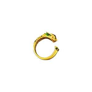 Golden dragon open ring with red and green enamel accents in Chinese vintage style