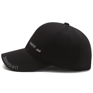 Black baseball cap for middle-aged men with silver metal buckle and side lettering