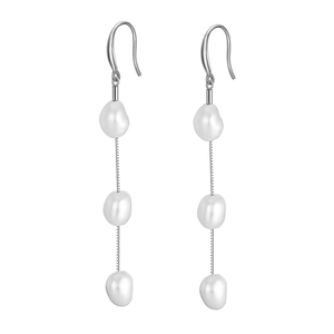 Elegant 925 sterling silver drop earrings with three natural freshwater baroque pearls