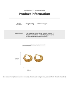 Detailed view of gold twisted hollow earrings with Greek key pattern and silver needles