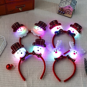 LED Christmas Headband Glowing Santa Snowman Reindeer Plaid Hat Holiday Party Hair Accessories Fabric Plastic Plush