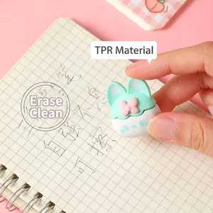 Cute mint green cartoon bunny eraser made of TPR material for students and office
