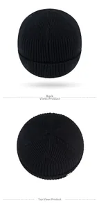 Detailed back and top view of black ribbed knit beanie with multi-panel crown design