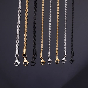 Classic stainless steel rope chains in gold, silver, and black finishes with lobster clasps