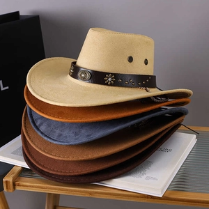 Retro Western cowboy hats in multiple colors with leather bands and metal studs