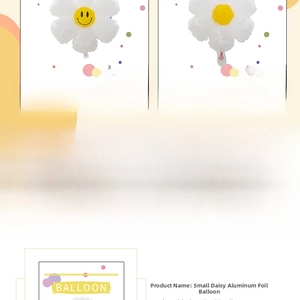 Detail view of 45x45cm white daisy foil balloon with smiling face for party decor