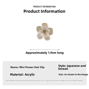 Detailed view of mini camellia hair claw clip with clear crystal center measuring 1.9cm