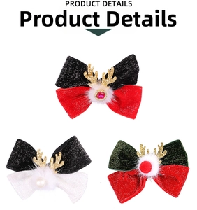 Detailed set of Christmas antler bow hair clips with glitter, pearls and pom-poms