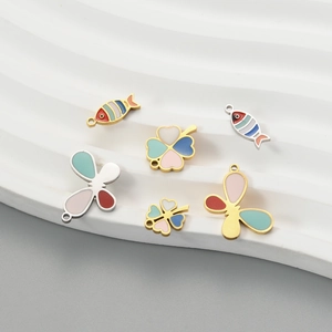 Colorful enamel four leaf clover butterfly and fish charms for DIY jewelry making