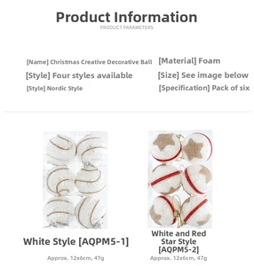 Detail view of foam Christmas ornaments set with white wave and red star patterns