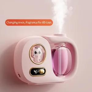 Pink cat-themed automatic fragrance dispenser with digital display and USB charging port