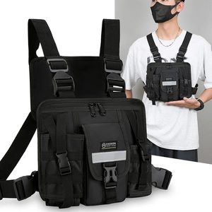Tactical Chest Rig Bag Oxford Nylon Multi Pocket Reflective Strip Adjustable Vest Bag Outdoor Sports Travel Men Black