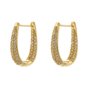 French vintage gold U-shaped hoop earrings with micro-pave cubic zirconia crystals