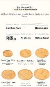Size chart for bamboo coasters and succulent pot trays in six different diameters