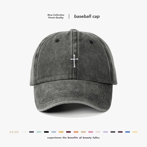 Washed Baseball Cap Cotton Vintage Cross Embroidery Sun Hat Retro Casual Adjustable Streetwear Men Women