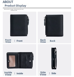 Cartera delgada de cuero negro con ranuras para tarjetas y cremallera en forma de L