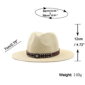 Straw Western cowboy hat with leather band and metal studs for outdoor travel